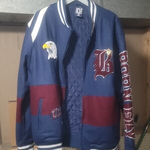 Men's Blue and Burgundy Bomber Jacket